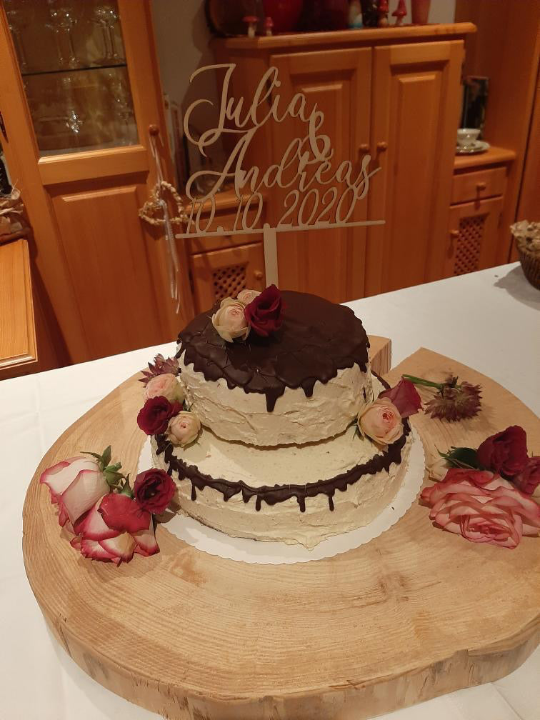 Tortentopper mit Namen und Datum - Timos holzWerkstatt