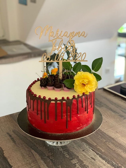 Tortentopper mit Namen und Datum - Timos holzWerkstatt