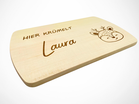 Frühstücksbrettchen Hier krümelt - Timos holzWerkstatt