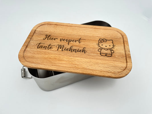 Lunchbox aus Edelstahl mit Buchenholzdeckel (Kein Weißblech und kein Bambusholz!) - Timos holzWerkstatt
