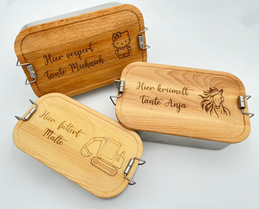 Lunchbox aus Edelstahl mit Buchenholzdeckel (Kein Weißblech und kein Bambusholz!) - Timos holzWerkstatt