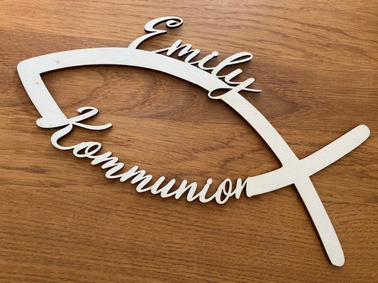 Personalisierter Fisch (Taufe, Kommunion, Konfirmation) mit dem Namen des Kindes - Timos holzWerkstatt